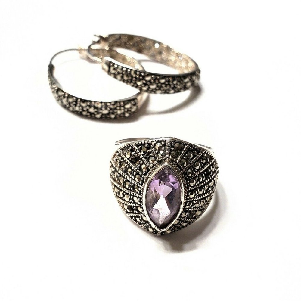 Marcasite Crystal In Out Hoop Earrings in Sterling